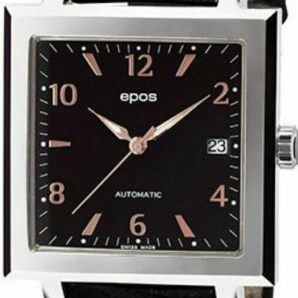 Epos 3376 Swiss Made Square Men 's Automatic Black Leather Watch